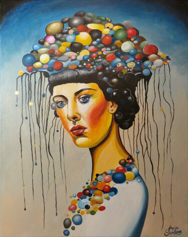 Pintura intitulada "Miss Extravaganza" por Anja Semling, Obras de arte originais, Acrílico Montado em Armação em madeira