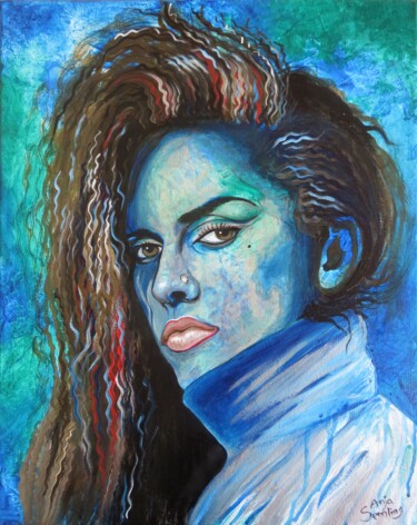 Painting titled "Pete Burns, Androgyn" by Anja Semling, Original Artwork, Acrylic Mounted on Wood Stretcher frame