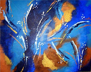 Malerei mit dem Titel "blaues Feuerwerk" von Anja Haschberger, Original-Kunstwerk