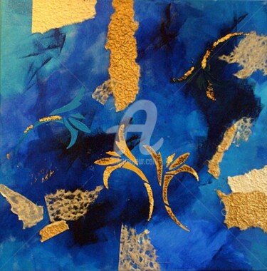 Malerei mit dem Titel "Blaues Potpourri" von Anja Haschberger, Original-Kunstwerk