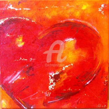 Malerei mit dem Titel "71 - Herz rot" von Anja Haschberger, Original-Kunstwerk