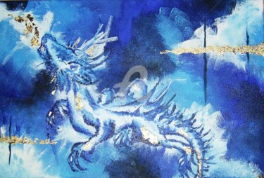 Malerei mit dem Titel "Eisblauer Drache" von Anja Haschberger, Original-Kunstwerk