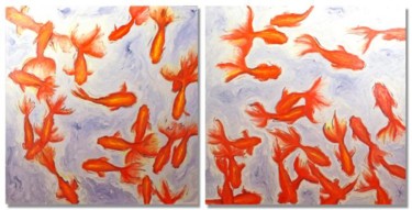 Malerei mit dem Titel "Komposition Goldfis…" von Anja König, Original-Kunstwerk, Öl