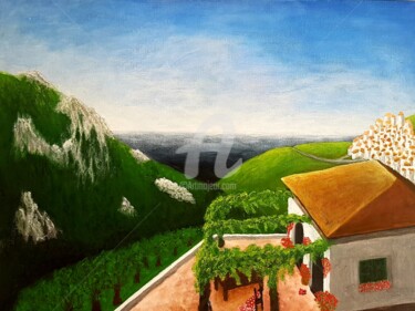 Malerei mit dem Titel "Weißes Dorf in Anda…" von Anja Schmidt, Original-Kunstwerk, Acryl
