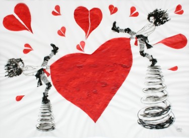 Peinture intitulée "Cœurs Brisés" par Anka Matei, Œuvre d'art originale, Encre Monté sur Carton