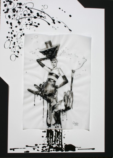 Painting titled "HOMMAGE A JEAN PAUL…" by Anka Matei, Original Artwork, Ink Mounted on Cardboard