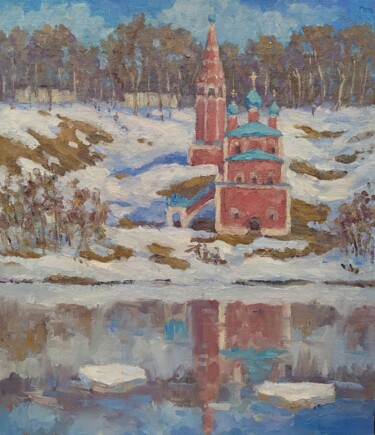 Painting titled "Левый берег Тутаева" by Ankei, Original Artwork, Oil