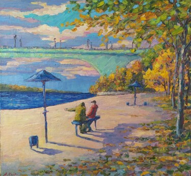 Картина под названием "Осенний пляж" - Ankei, Подлинное произведение искусства, Масло