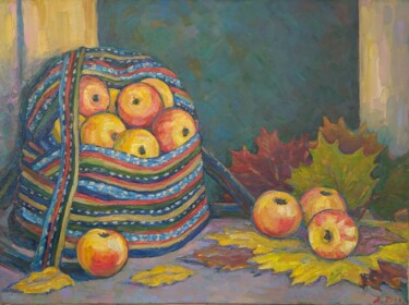 Картина под названием "Рюкзак с яблоками" - Ankei, Подлинное произведение искусства, Масло