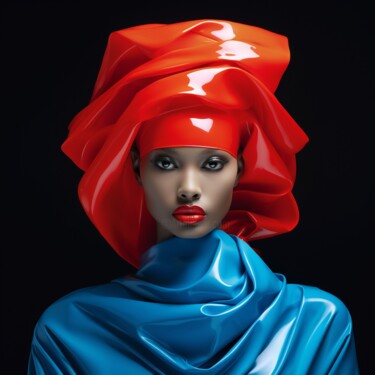Digitale Kunst mit dem Titel "BLUE-RED" von Anki, Original-Kunstwerk, KI-generiertes Bild Auf Andere starre Platte montiert