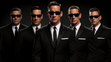 Digital Arts με τίτλο "MEN IN BLACK" από Anki, Αυθεντικά έργα τέχνης, Φωτογραφία Μοντάζ Τοποθετήθηκε στο Αλουμίνιο