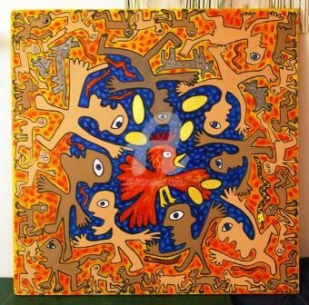 Peinture intitulée "La poule aux oeufs…" par An Lyne, Œuvre d'art originale