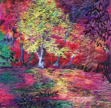 Картина под названием "Illuminated Autumn" - Ann Dunbar, Подлинное произведение искусства, вышивка Установлен на Деревянная…