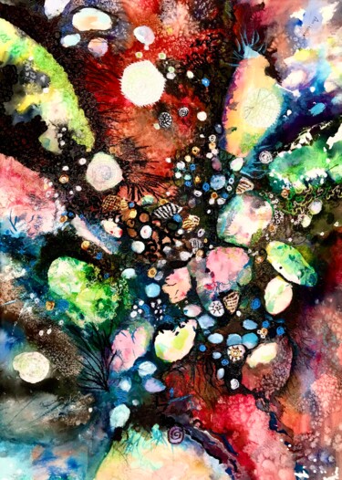 Картина под названием "Rockpool Radiance" - Ann Dunbar, Подлинное произведение искусства, Акрил Установлен на Деревянная рам…