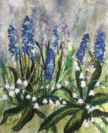 Картина под названием "Spring Joy: Grape h…" - Ann Dunbar, Подлинное произведение искусства, Акварель Установлен на картон