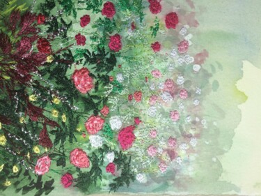 Painting titled "Rose meli-melo" by Ann Dunbar, Original Artwork, Watercolor Mounted on Cardboard