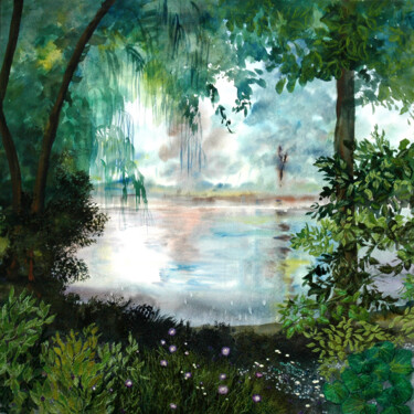Painting titled "Summer Contemplatio…" by Ann Dunbar, Original Artwork, Acrylic Mounted on Other rigid panel