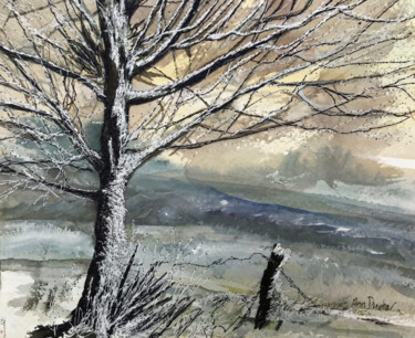 Painting titled "Silence in the snow…" by Ann Dunbar, Original Artwork, Watercolor Mounted on Cardboard