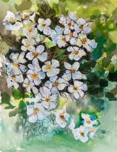Malerei mit dem Titel "Multi Rosa Filipis" von Ann Dunbar, Original-Kunstwerk, Stickerei Auf Karton montiert