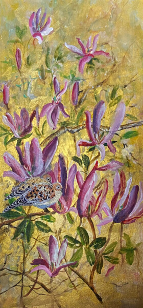 Картина под названием "Two turtle Doves" - Ann Dunbar, Подлинное произведение искусства, Акрил Установлен на Деревянная рама…