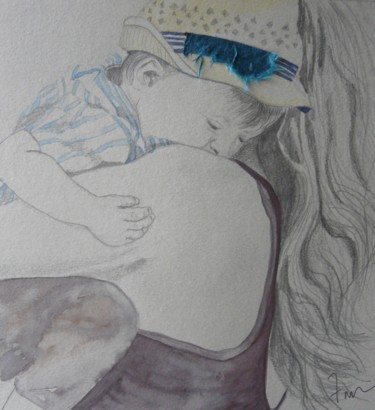 Dessin intitulée "sur ton épaule" par Ann Masseaut-Franchet, Œuvre d'art originale, Crayon