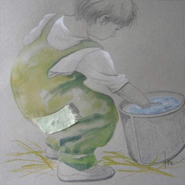 Drawing titled "jeu d'eau" by Ann Masseaut-Franchet, Original Artwork, Pencil