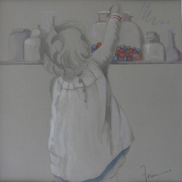 Dessin intitulée "Petite gourmande" par Ann Masseaut-Franchet, Œuvre d'art originale, Crayon