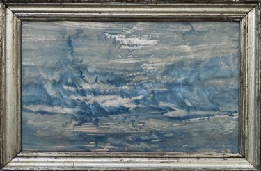 Painting titled "Nuage IX - encadré" by Ann Ray, Original Artwork, Ink Mounted on Wood Stretcher frame