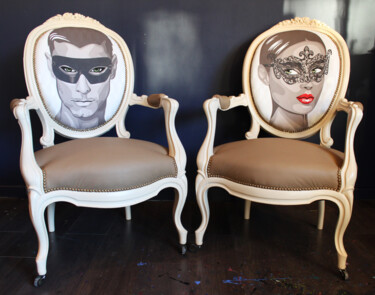 Fauteuils peints "Versailles" Peinture intitulée "Fauteuils peints "V…" par Ann'Soco, Œuvre d'art originale, Acrylique