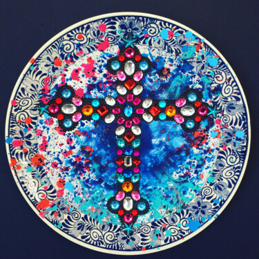 Assiette décorative " Croix de Gourmande " Peinture intitulée "Assiette décorative…" par Ann'Soco, Œuvre d'art originale, Acrylique