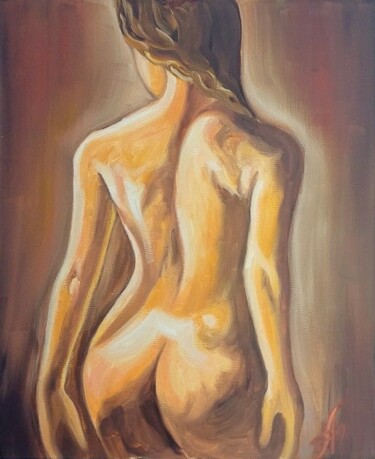 Painting titled "Nude lady" by Anna Afanas Eva, Original Artwork, Oil Mounted on Wood Stretcher frame