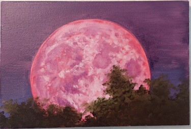Картина под названием "Розовая луна" - Анна Афанасьева, Подлинное произведение искусства, Масло Установлен на Деревянная рам…