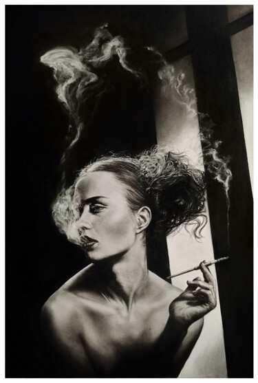 Drawing titled "she/ она" by Anna Agasieva, Original Artwork, Charcoal