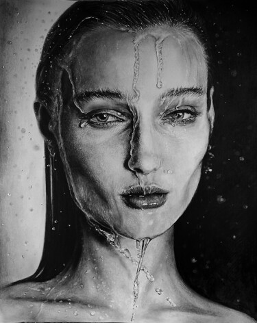Рисунок под названием "glance/ взгляд" - Anna Agasieva, Подлинное произведение искусства, Древесный уголь