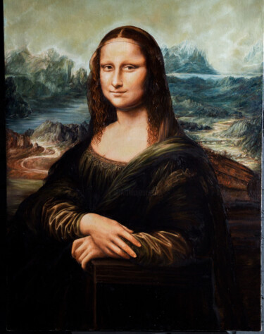 Картина под названием "Джоконда.Мона Лиза.…" - Anna Agasieva, Подлинное произведение искусства, Масло Установлен на Деревянн…