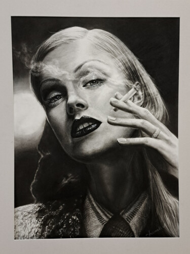 Drawing titled "Interview /Интервью" by Anna Agasieva, Original Artwork, Charcoal Mounted on Cardboard