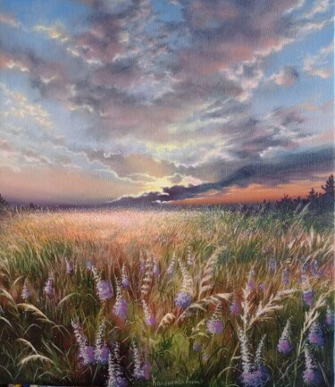 Painting titled "Cloudy evening in t…" by Anna Ageeva, Original Artwork, Oil