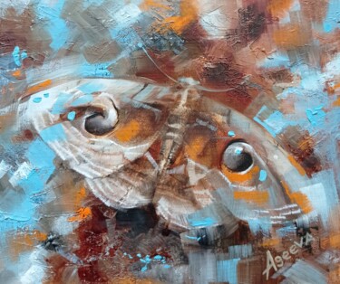 Painting titled "Brown-blue butterfly" by Anna Ageeva, Original Artwork, Oil