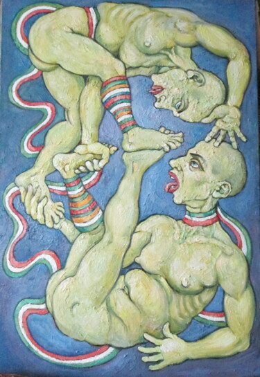 Painting titled "Над и под" by Anna Iaguzhinskaia, Original Artwork, Oil
