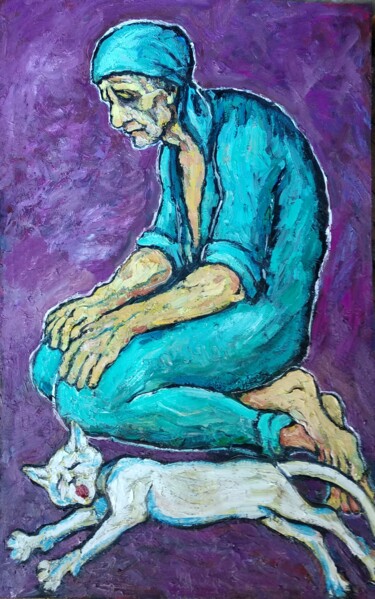 Painting titled "Кот погиб" by Anna Iaguzhinskaia, Original Artwork, Oil