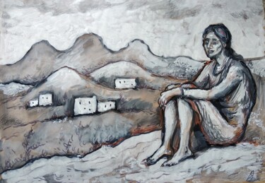 Картина под названием "Сидящая" - Анна Ягужинская, Подлинное произведение искусства, Гуашь