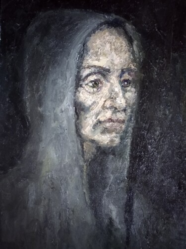 Painting titled "Во мраке" by Anna Iaguzhinskaia, Original Artwork, Oil