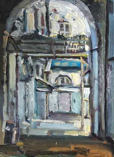 Painting titled "Арка Главпочтамта" by Anna Iaguzhinskaia, Original Artwork, Oil