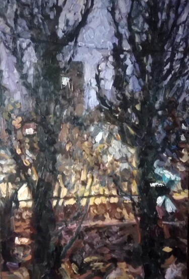 Peinture intitulée "Вечерний вид из окна" par Anna Iaguzhinskaia, Œuvre d'art originale, Huile