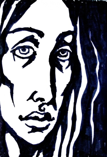 Картина под названием "Женское лицо" - Анна Ягужинская, Подлинное произведение искусства, Маркер