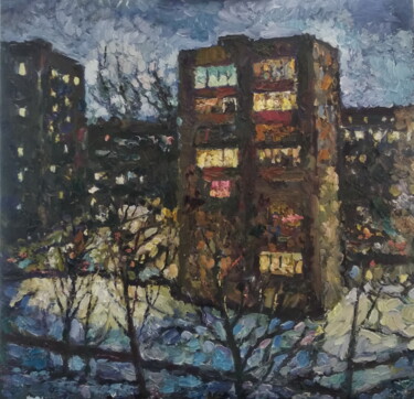Peinture intitulée "Вид из окна. Вечер." par Anna Iaguzhinskaia, Œuvre d'art originale, Huile