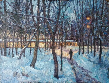 Painting titled "Зимнее утро" by Anna Iaguzhinskaia, Original Artwork, Oil