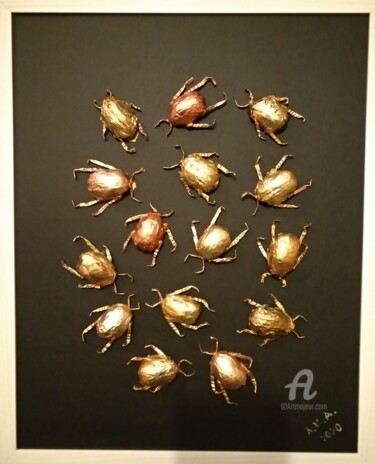 Painting titled "Gold Bugs" by Anna Ama, Original Artwork, Acrylic