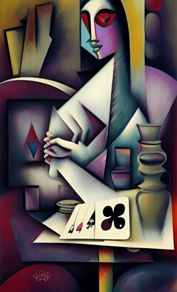 Malerei mit dem Titel "Lady Poker" von Anna Alekberova, Original-Kunstwerk, Öl Auf Keilrahmen aus Holz montiert