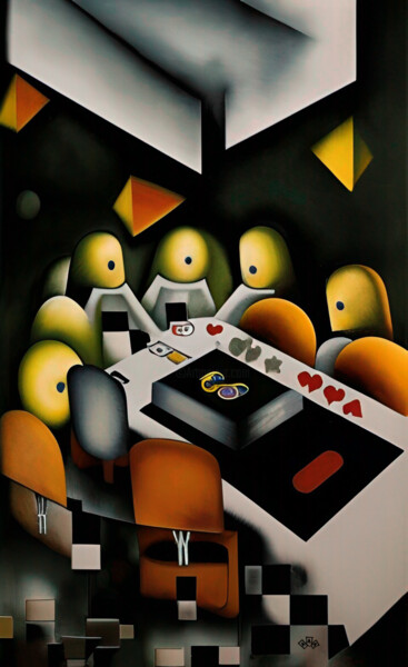 Painting titled "Poker tournament" by Anna Alekberova, Original Artwork, Oil Mounted on Wood Stretcher frame